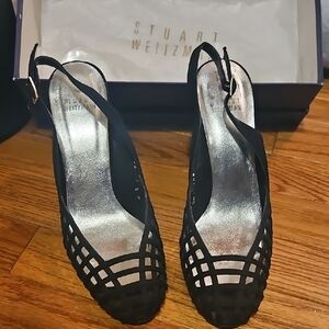 Stuart Weitzman Black Mesh Slingback Heels
